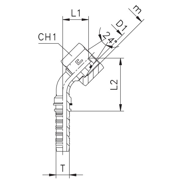 مهره دنباله آلمانی متریک نیم خم | Metric Swivel Nut Elbow 45°