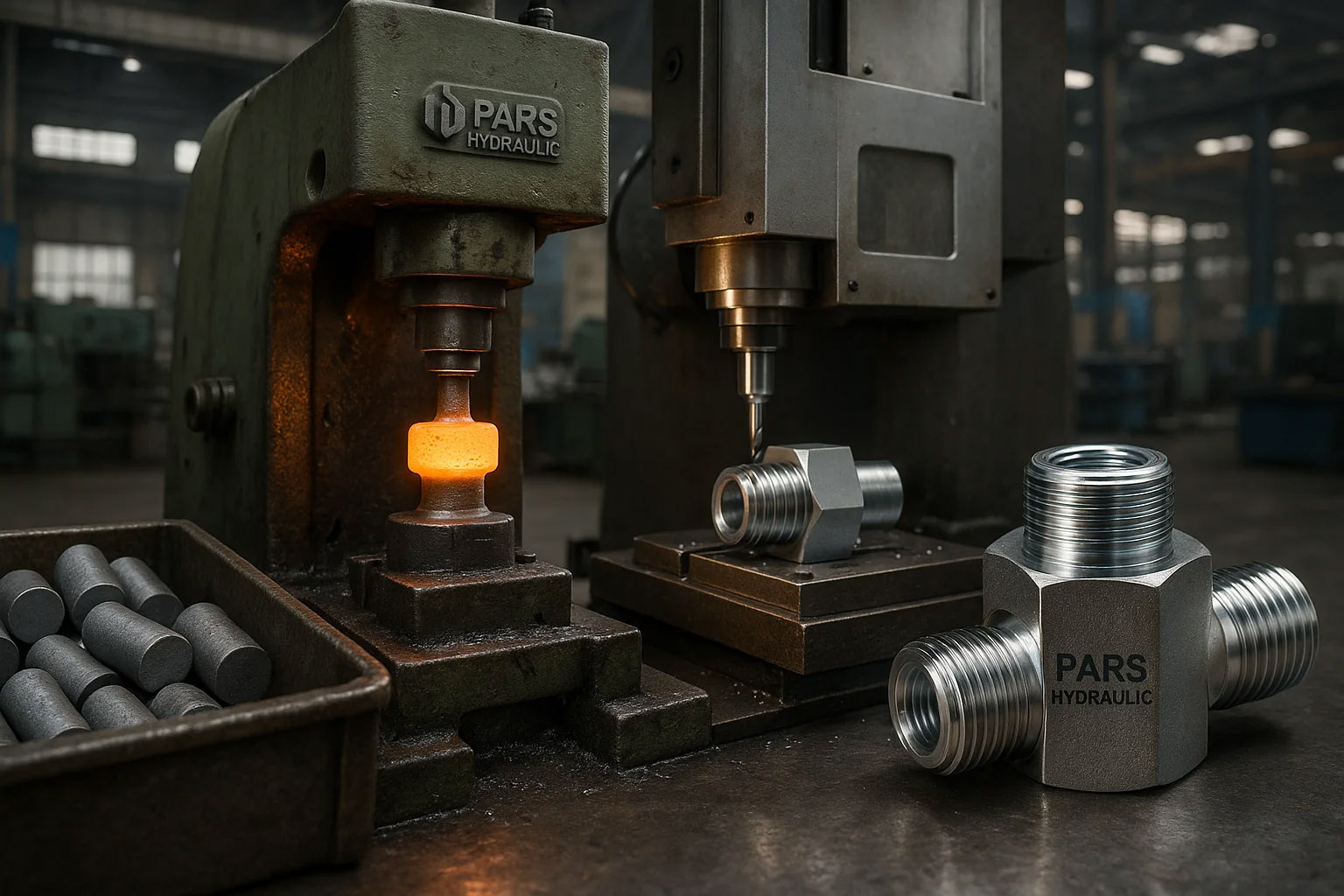 تولید اتصالات هیدرولیک در پارس هیدرولیک: از شمش فولاد تا محصول نهایی