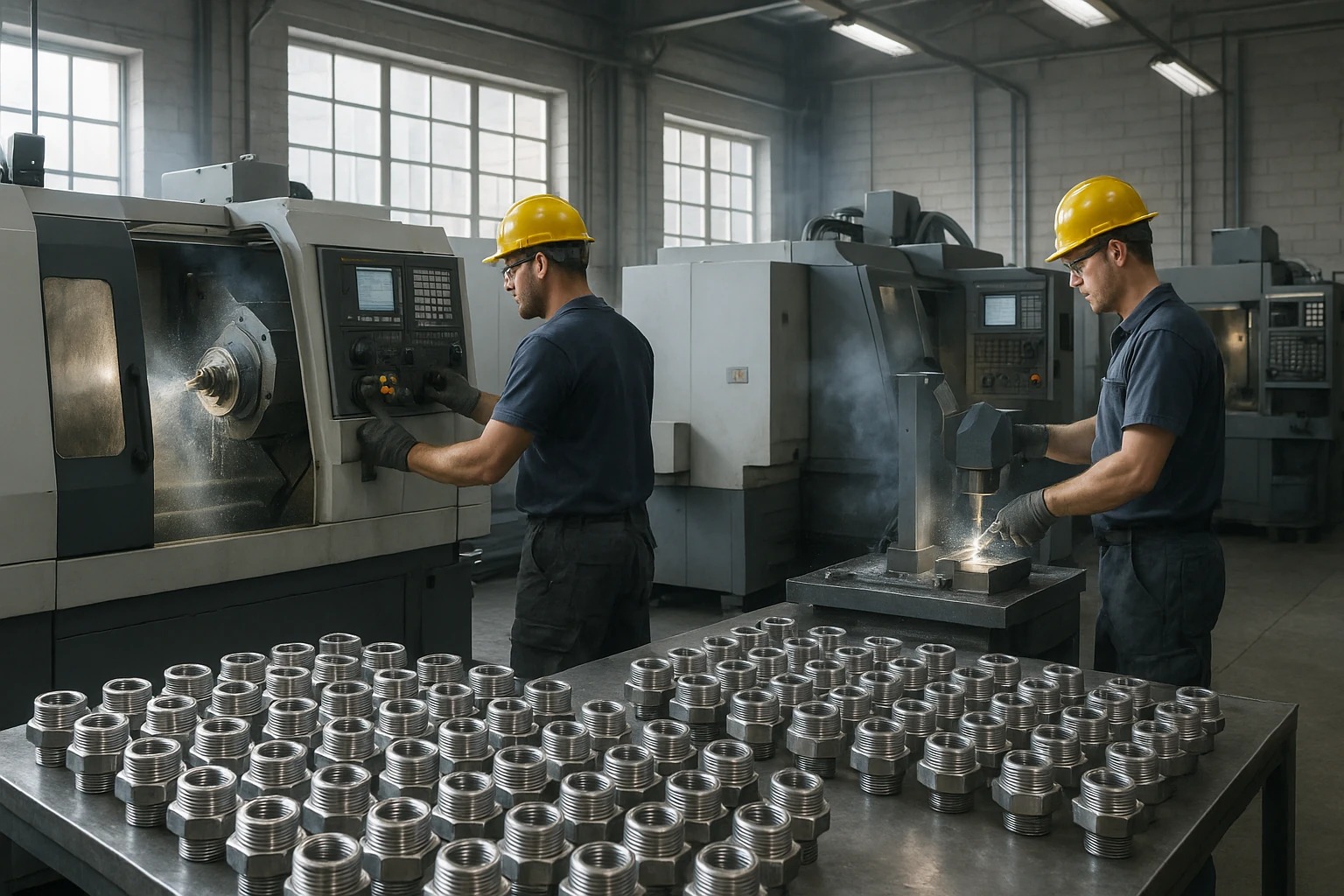 فرآیند ماشین‌کاری دقیق اتصالات هیدرولیک در کارخانه پارس هیدرولیک